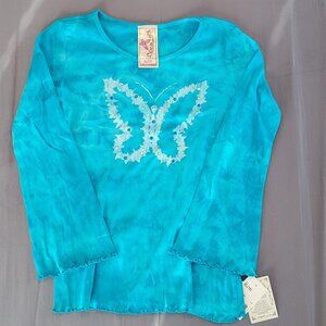 Girls Size XL(16) Knitworks Blue Long Sleeve Knit Top w/Butterfly Artwork